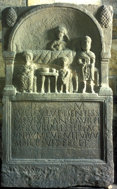 Julia Velva's tombstone in the Yorkshire Museum, York