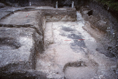 Remains of the undercroft of an early 13th-century hall house in the western suburb of Winchester
